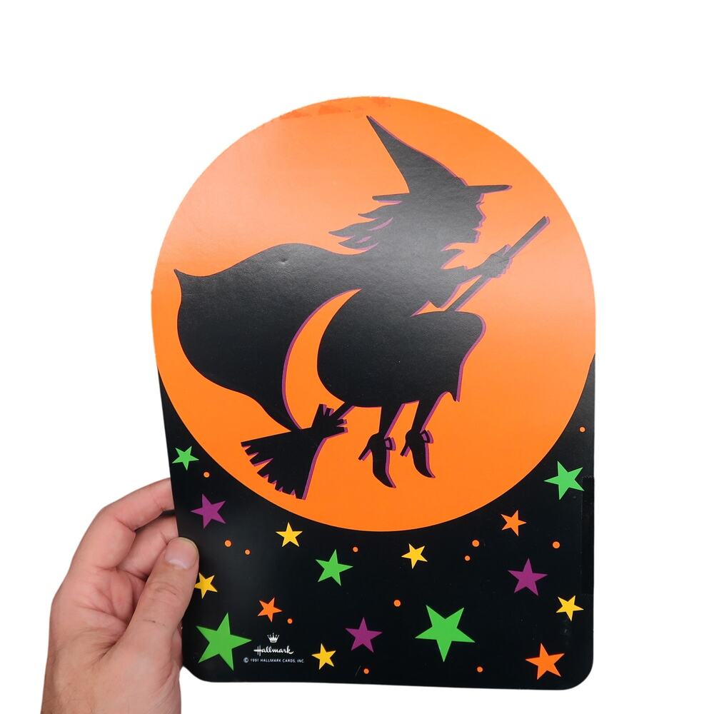 Hallmark Halloween Witch & Moon Die Cut Paper Window Decoration Vintage 1991